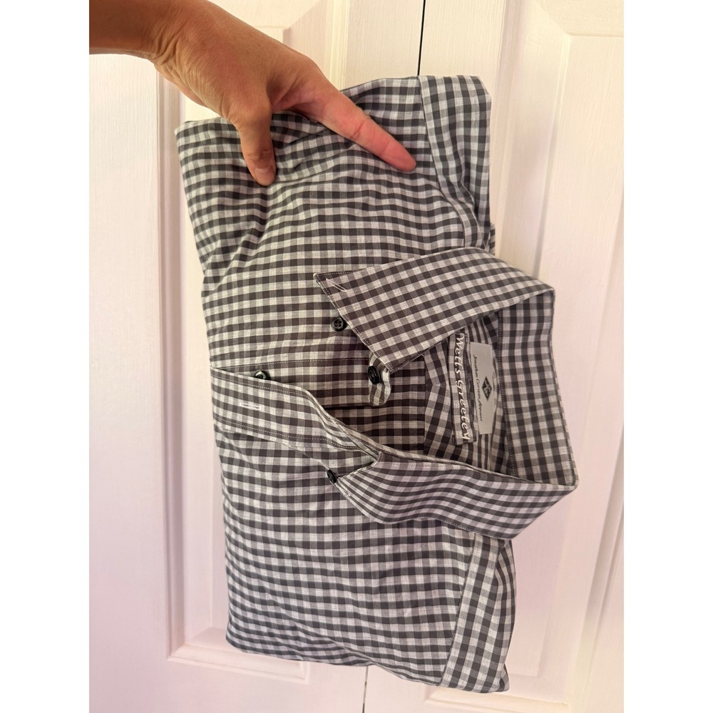 Jonathan Corwin Mens Grey Gingham Check Cotton Button Down Shirt LS Size L